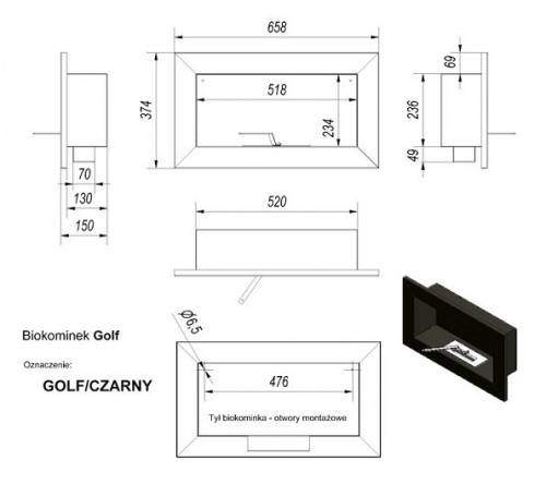 Настенный биокамин Kratki GOLF, TUV Kratki