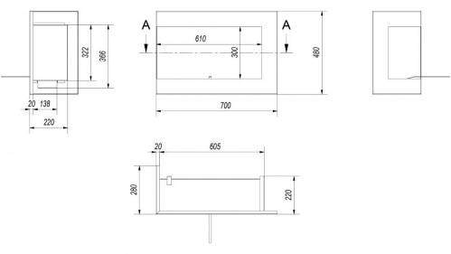Биокамин Kratki DELTA/L/700 угловая, TUV Kratki